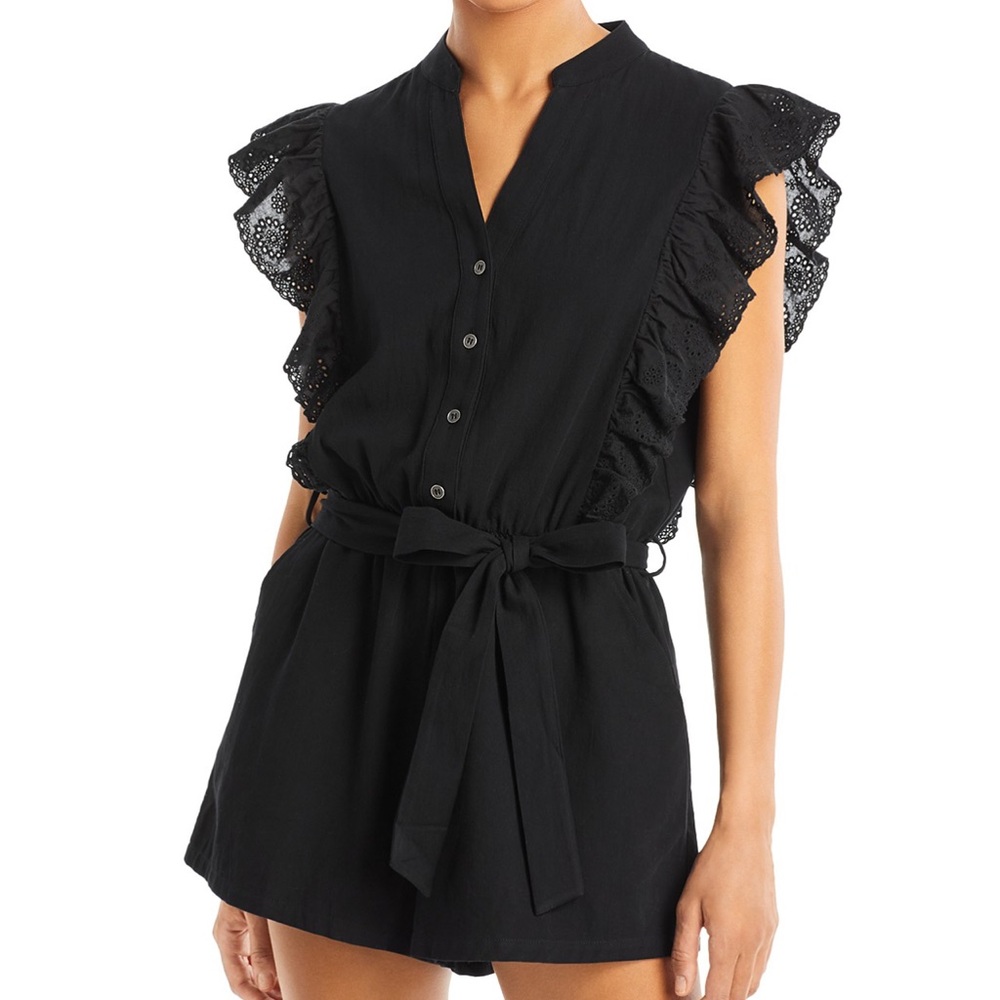 NWT AQUA Flutter Sleeve Romper in Black - 100% Bloomingdale’s Exclusive